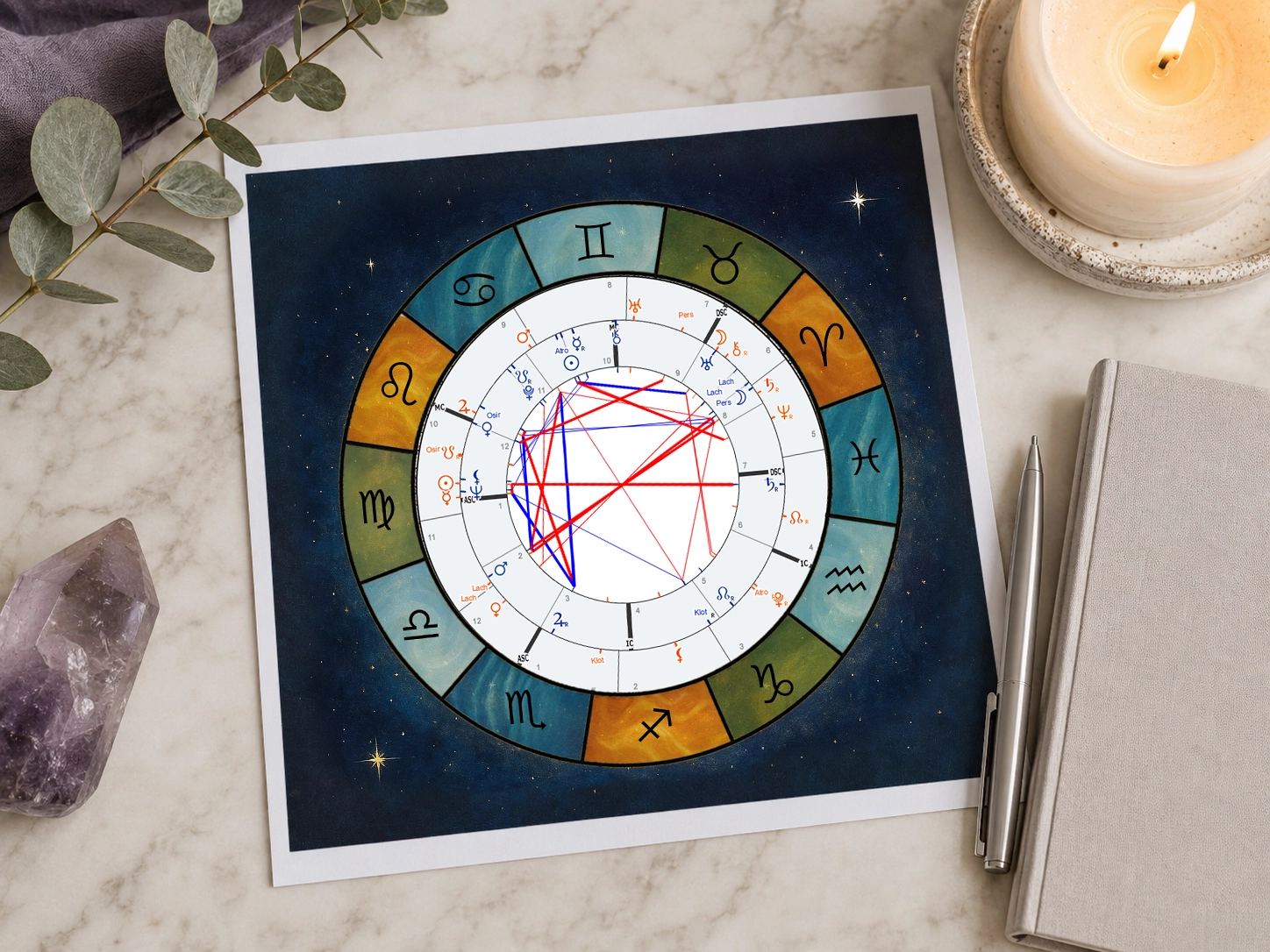 Astrology transits moving around a natal birth chart